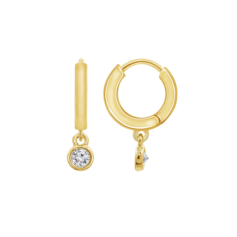 Thumbnail of Bezel Set Dangle Hoop Earrings, Yellow image