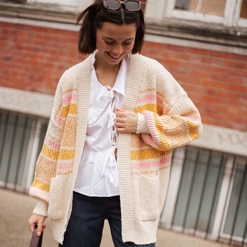 Dani Recycled Cotton Chunky Balloon Sleeve Cardigan White by Cara The  Sky