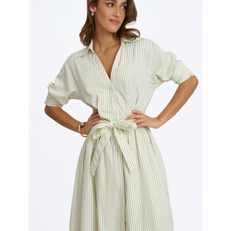 Thumbnail of Danica Pine Green Bamboo Poplin Striped Shirt Midi Dress image