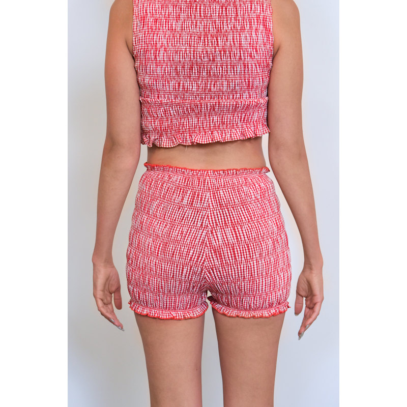 Danica Red Cotton Gingham Shirrerd Shorts AMY LYNN Wolf Badger