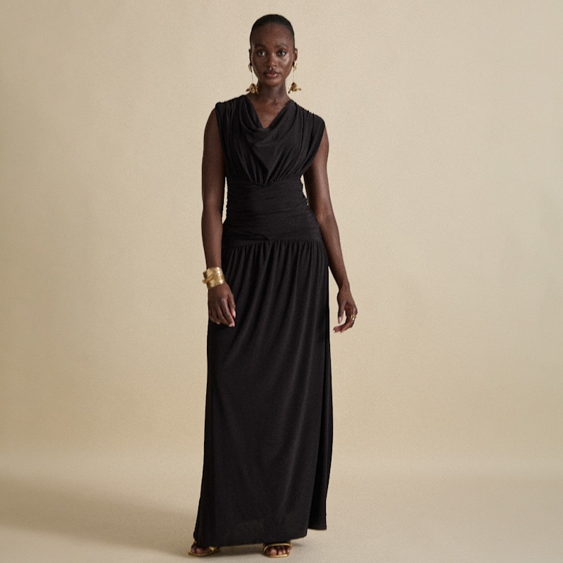 Daphne Cowl Neck Maxi Dress In Navsoul Black | Celestine & Mae | Wolf &  Badger
