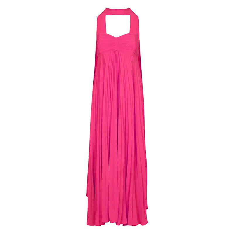 hot pink daphne dress Pink Floral Maxi Dress with V-Neckline, Short Sleeves, Elastic Chest, Open Back & Full Lining  Daphne Dress by EASY CLOTHES  Size L