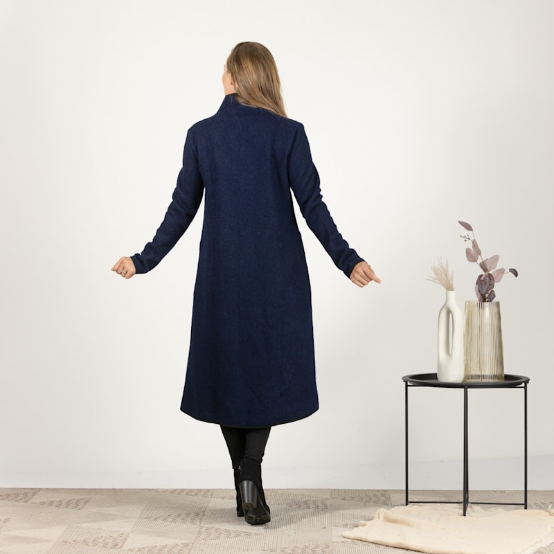 Thumbnail of Boiled Wool Winter Cardigan Coat With Buttons And Pockets In Dark Blue image