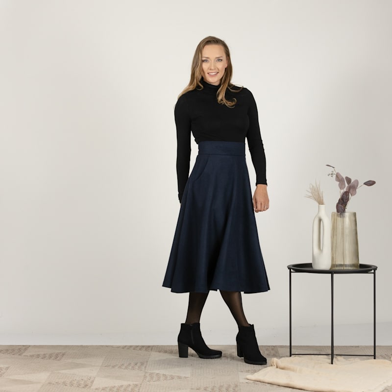 Thumbnail of Dark Blue Wool Skirt Below The Knee With High Waist & Pockets image