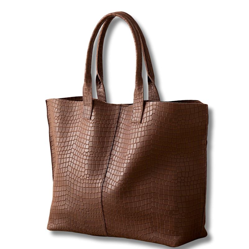 Dark Brown Croc Embossed Extra Large Tote Bag Maxi JUAN-JO