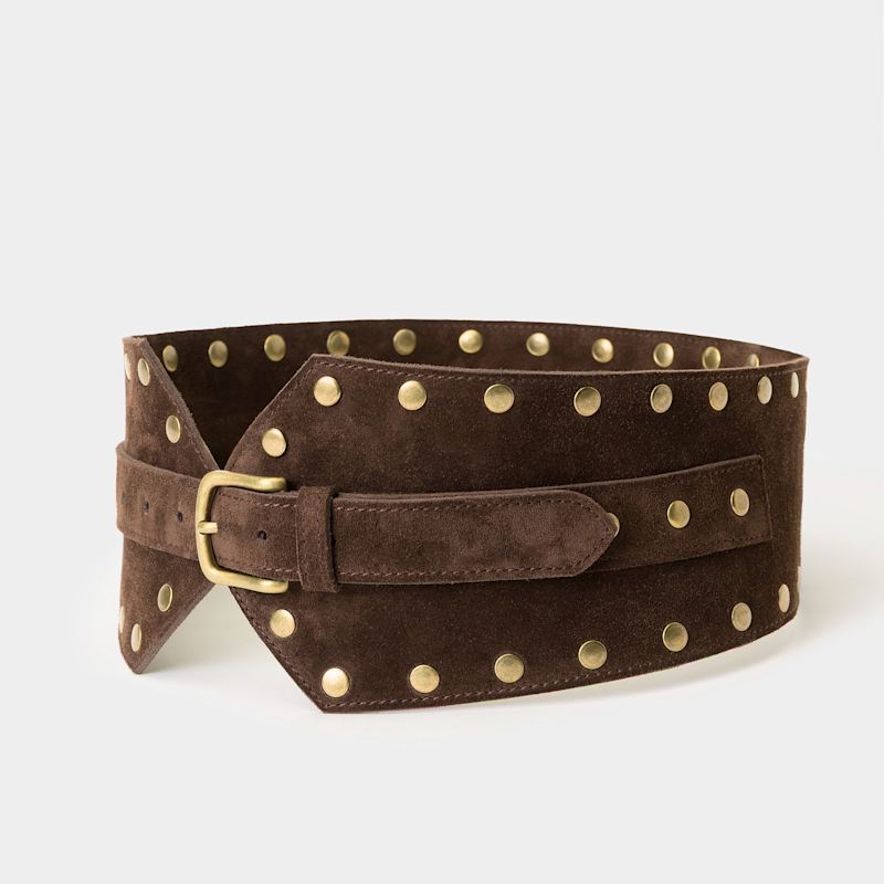 Juan-jo Wide Suede Women Belt With Studs - Brown