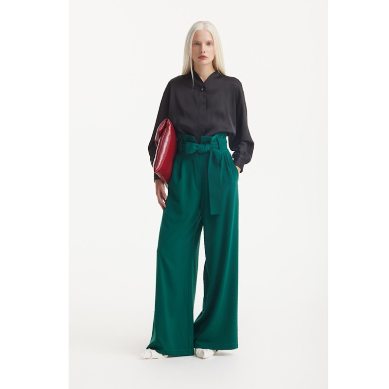 Dark Green High Waist Long Wide Leg Trousers | Julia Allert | Wolf