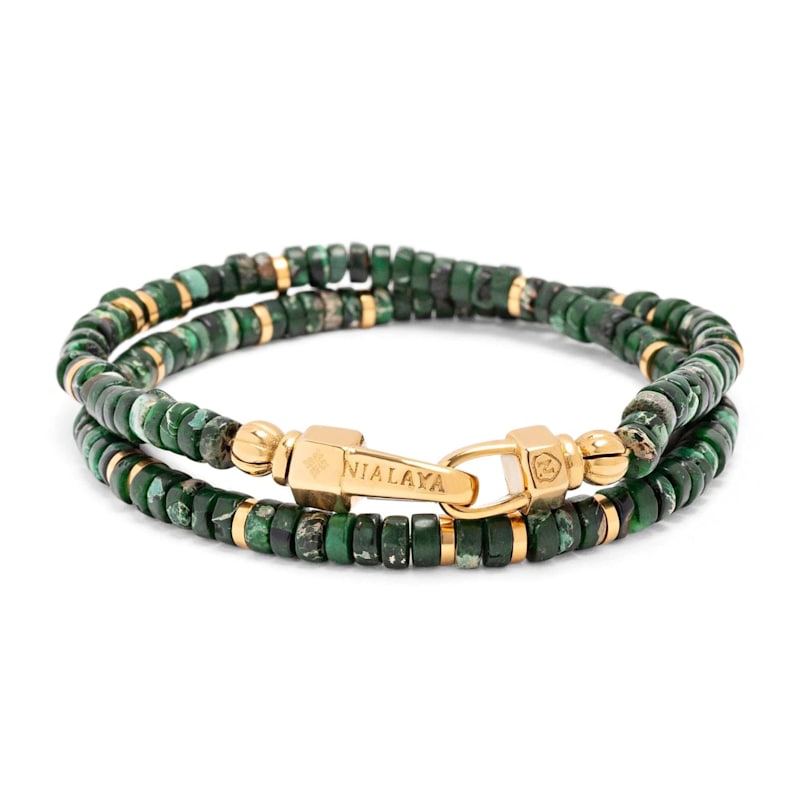 Thumbnail of Dark Green Malachite Heishi Wrap Bracelet image