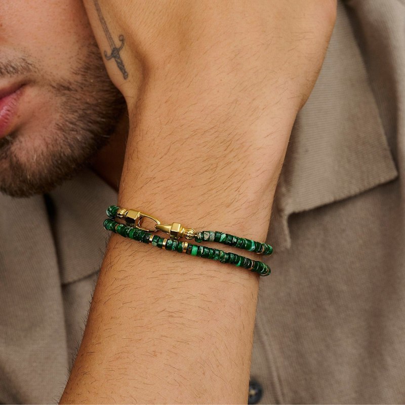 Thumbnail of Dark Green Malachite Heishi Wrap Bracelet image