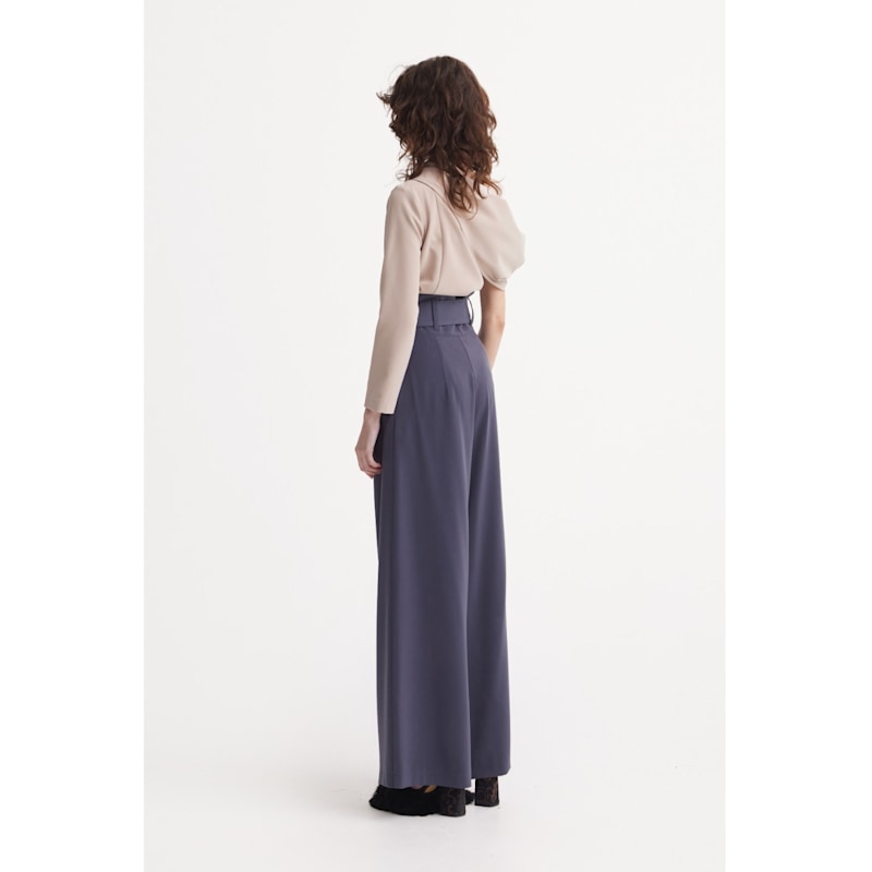 Thumbnail of High Waist Long Wide Leg Trousers – Dark Grey image