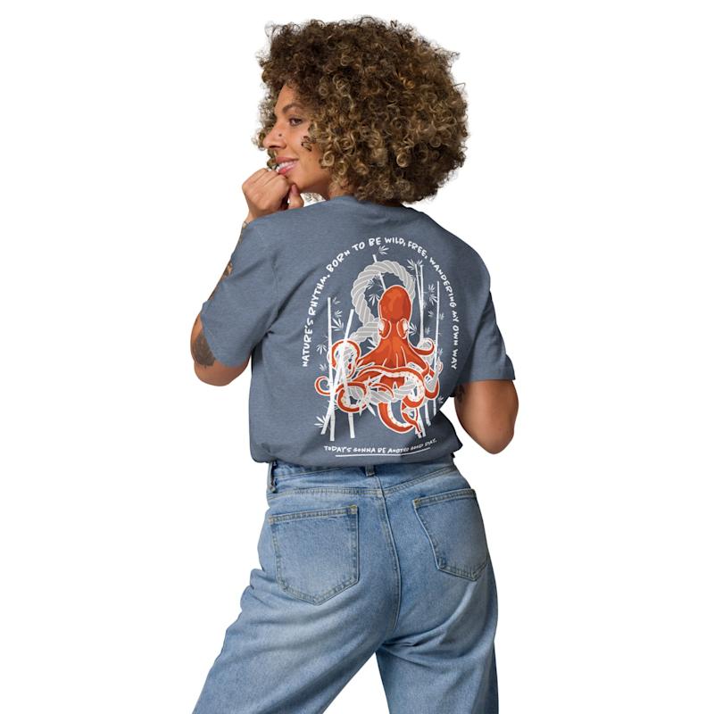 Thumbnail of Heather Blue Octopus Another Good Day Organic Cotton T-Shirt - Women image