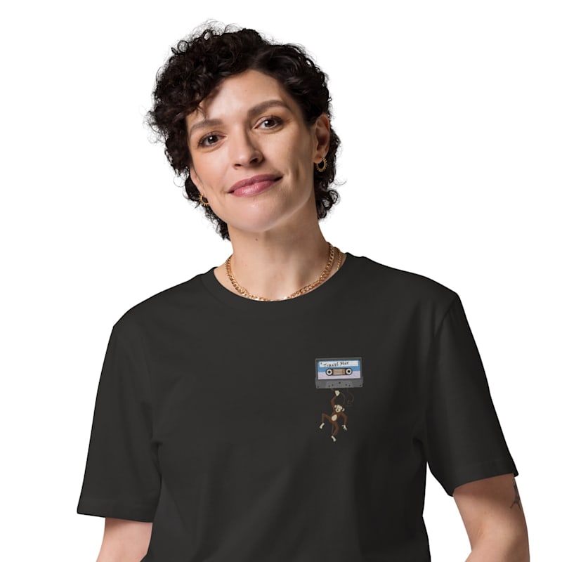 Thumbnail of Heather Black Cassette Monkey Organic Cotton Embroidered T-Shirt - Women image