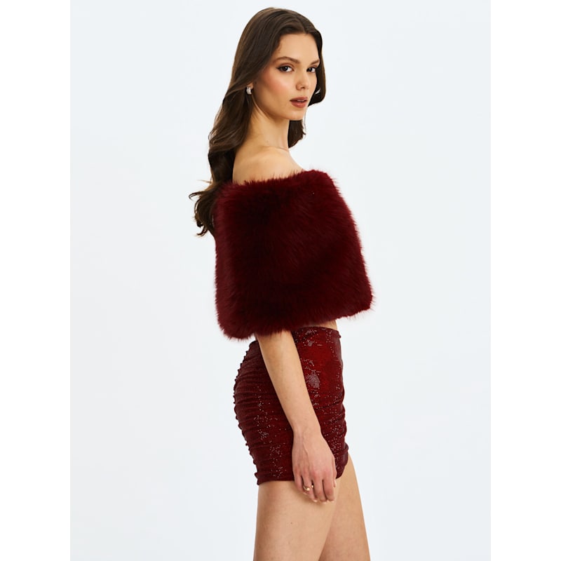 Thumbnail of Darleen Crimson Rhinestone Mesh Low Waist Ruched Skirt image
