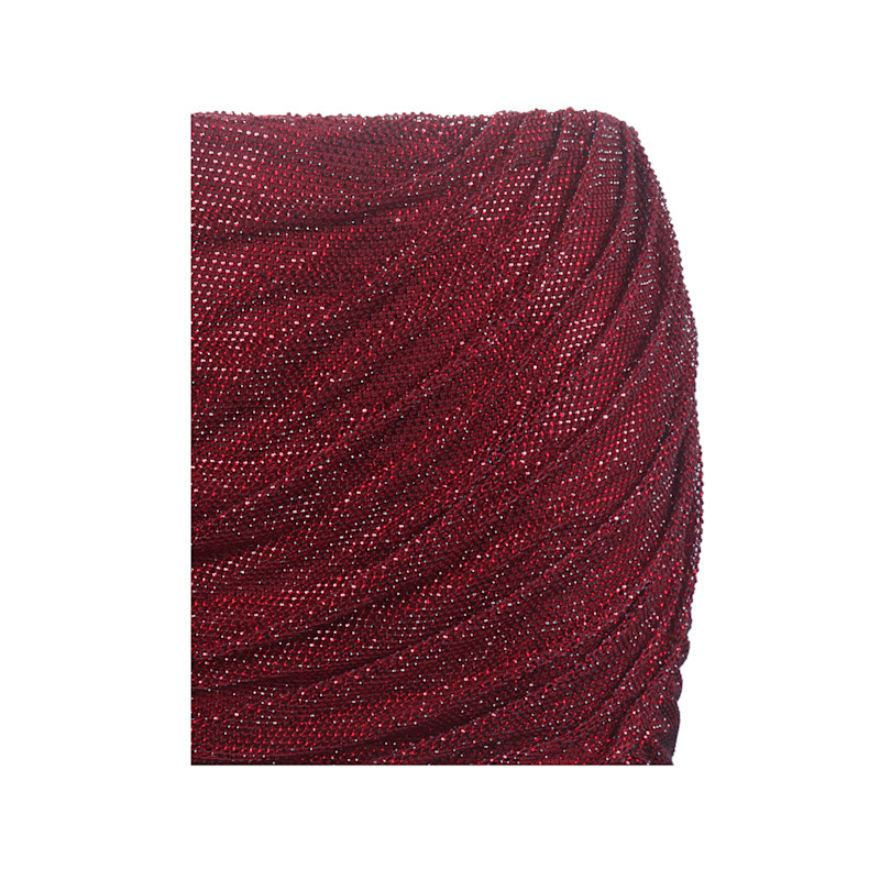 Thumbnail of Darleen Crimson Rhinestone Mesh Low Waist Ruched Skirt image