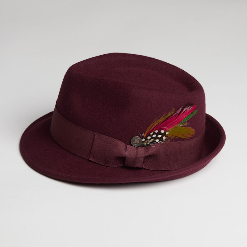 Thumbnail of Darwin Burgundy Felt Trilby With Feather image