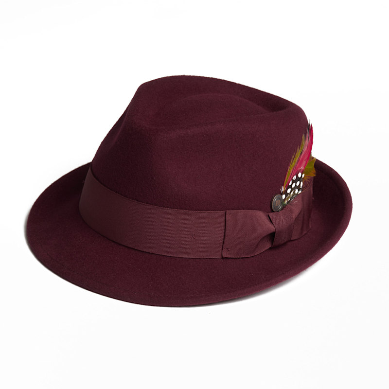 Thumbnail of Darwin Burgundy Felt Trilby With Feather image