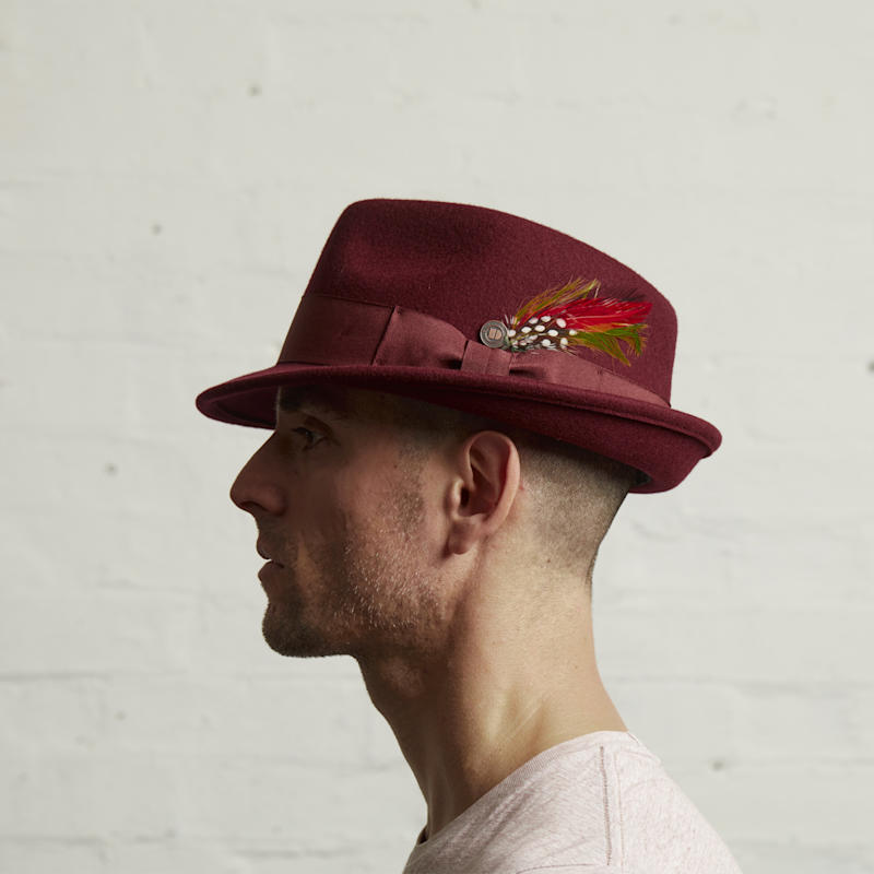 Thumbnail of Darwin Burgundy Felt Trilby With Feather image