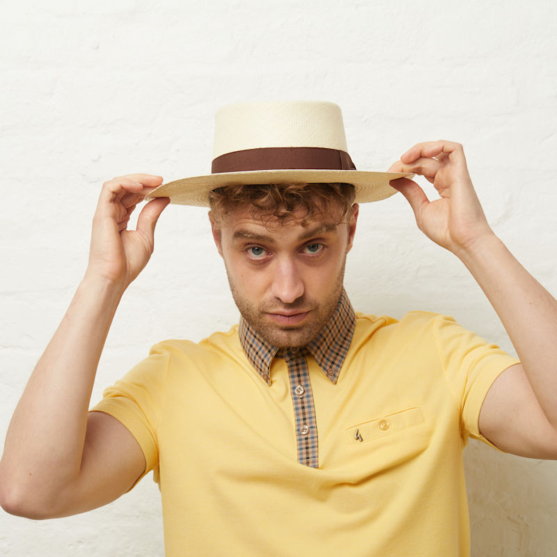 Thumbnail of Dasmarca Baker Wide Brim Summer Genuine Panama Straw Porkpie Hat For Men - Ivory image