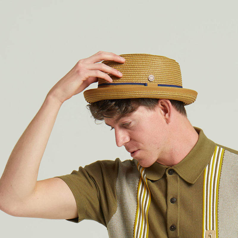 Thumbnail of Dasmarca Durban Summer Diamond Crown Light Weight Breathable Porkpie Hat - Mustard image
