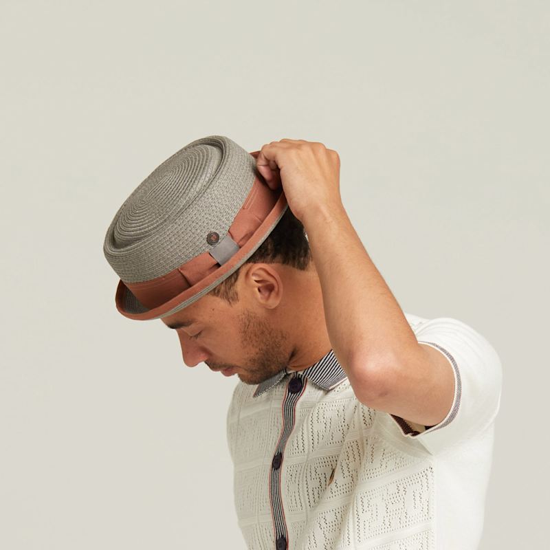 Thumbnail of Dasmarca Rico Summer Telescope Crown Lightweight Breathable Rude-Boy Mod Porkpie Hat - Taupe image