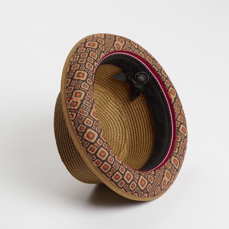 Thumbnail of Dasmarca Tommy Honey Yellow Summer Straw Porkpie Hat With Vintage Floral Prints image