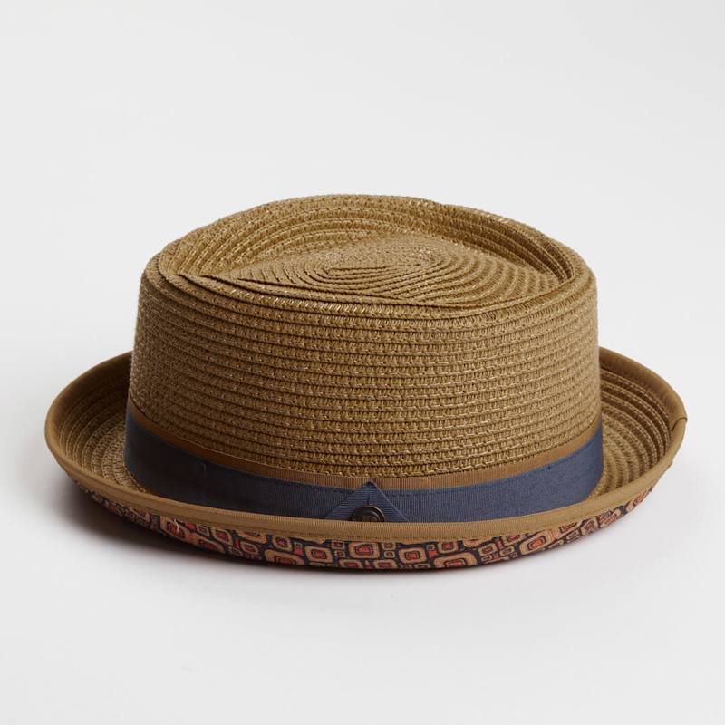 Thumbnail of Dasmarca Tommy Honey Yellow Summer Straw Porkpie Hat With Vintage Floral Prints image
