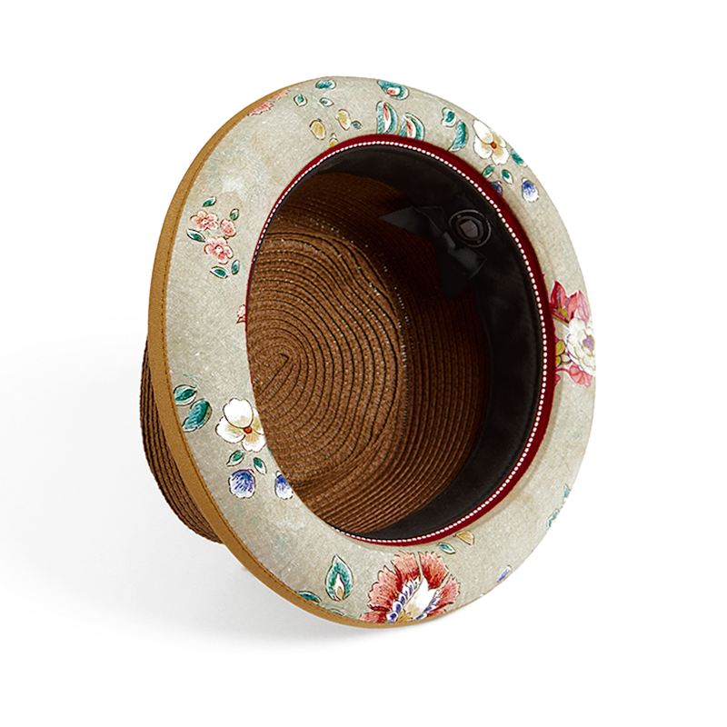 Thumbnail of Dasmarca Tommy Spice Brown Summer Straw Porkpie Hat With Vintage Floral Prints image