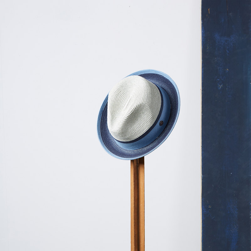 Thumbnail of Dasmarca Verona Aqua Blue Lightweight Summer Two Tone Straw Fedora Hat For Men And Women image
