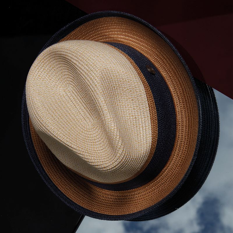 Thumbnail of Dasmarca Verona Ivory Lightweight Summer Two Tone Straw Fedora Hat For Men And Women image