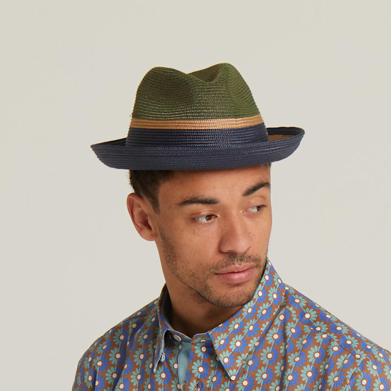 Thumbnail of Dasmarca Verona Summer Two Tone Straw Fedora Moss Green Hat For Men And Women image