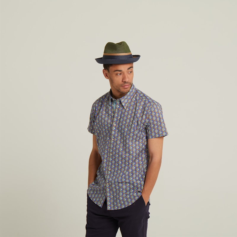 Thumbnail of Dasmarca Verona Summer Two Tone Straw Fedora Moss Green Hat For Men And Women image