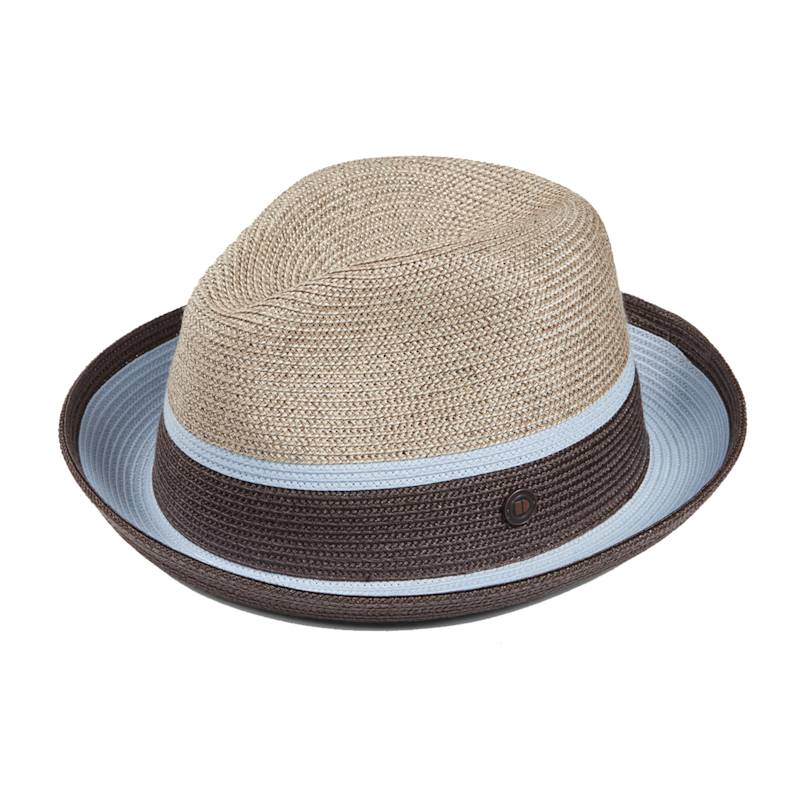 Thumbnail of Dasmarca Verona Sky Blue Lightweight Summer Two Tone Straw Fedora Hat For Men And Women image