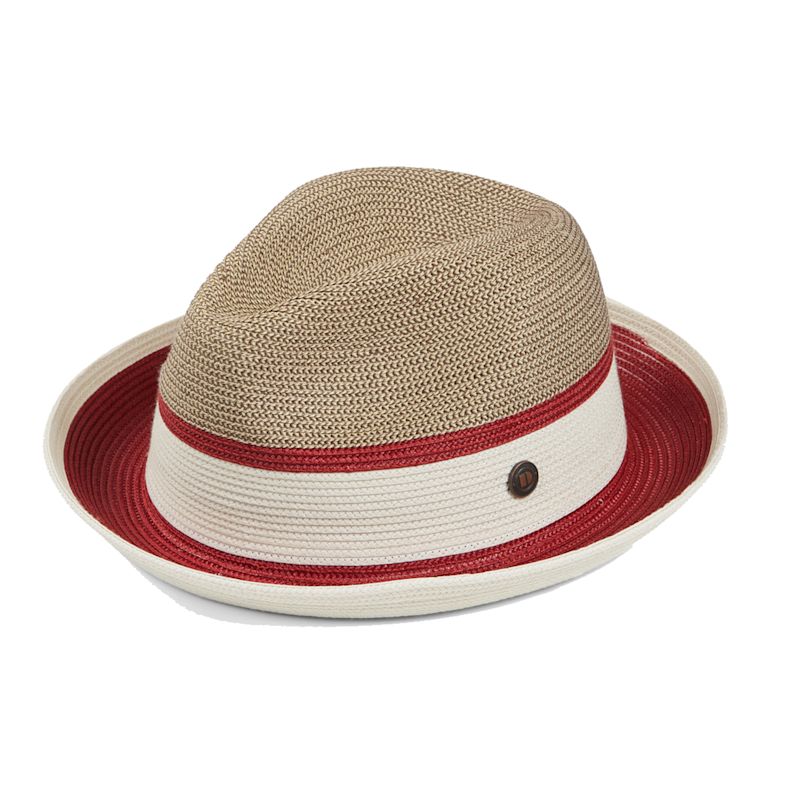 Thumbnail of Dasmarca Verona Vino Red Summer Two Tone Straw Fedora Hat For Men And Women image