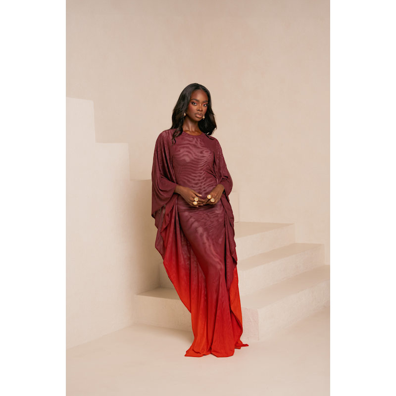 open lace back dress Runway Sequin Kaftan in Disco Bouquet (Red) main image 0
