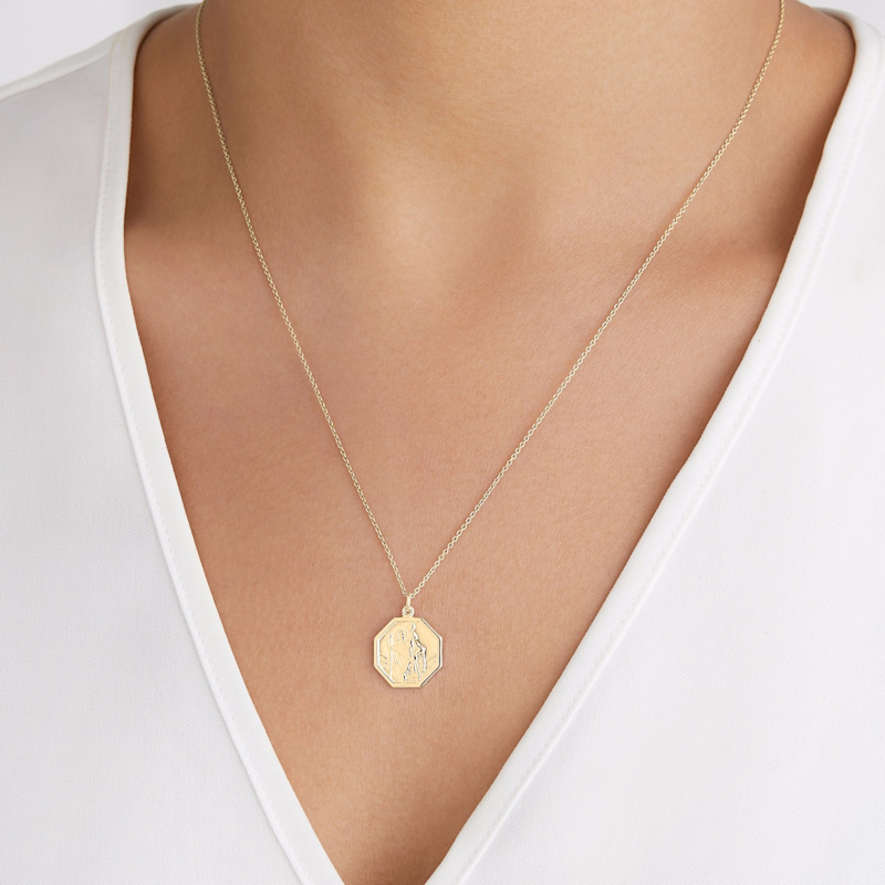 Thumbnail of Solid Gold St Christopher Octagonal Medallion Pendant Necklace image
