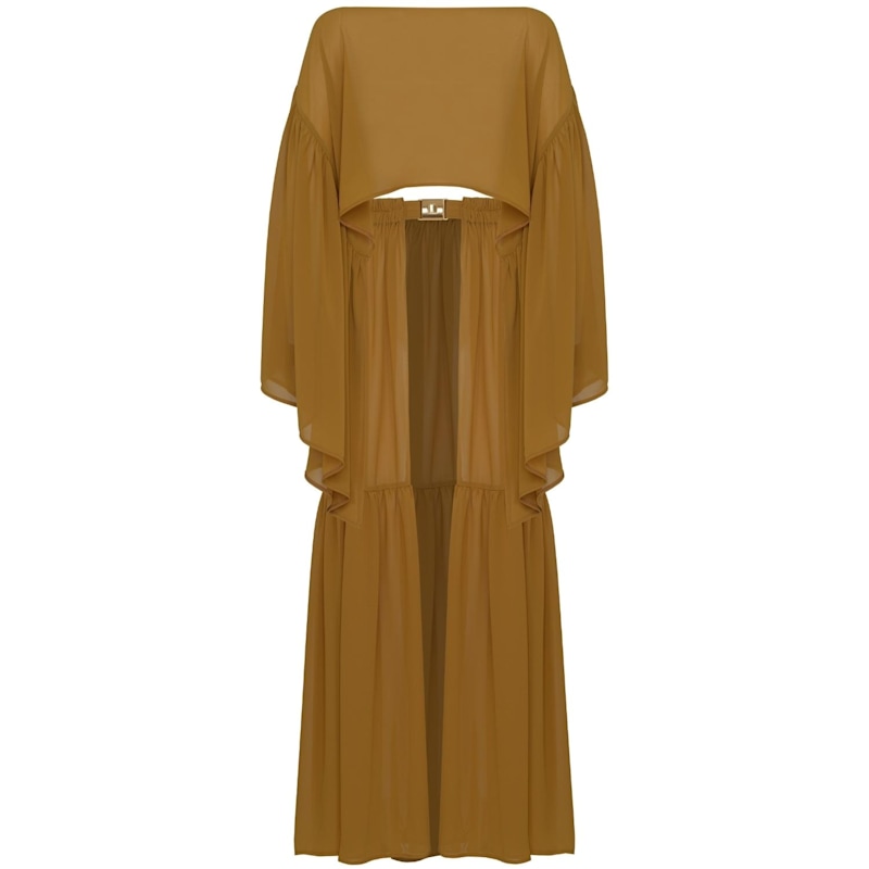 Thumbnail of Comely Chiffon Two Piece Beach Cover Up With Ruffles In Gold image