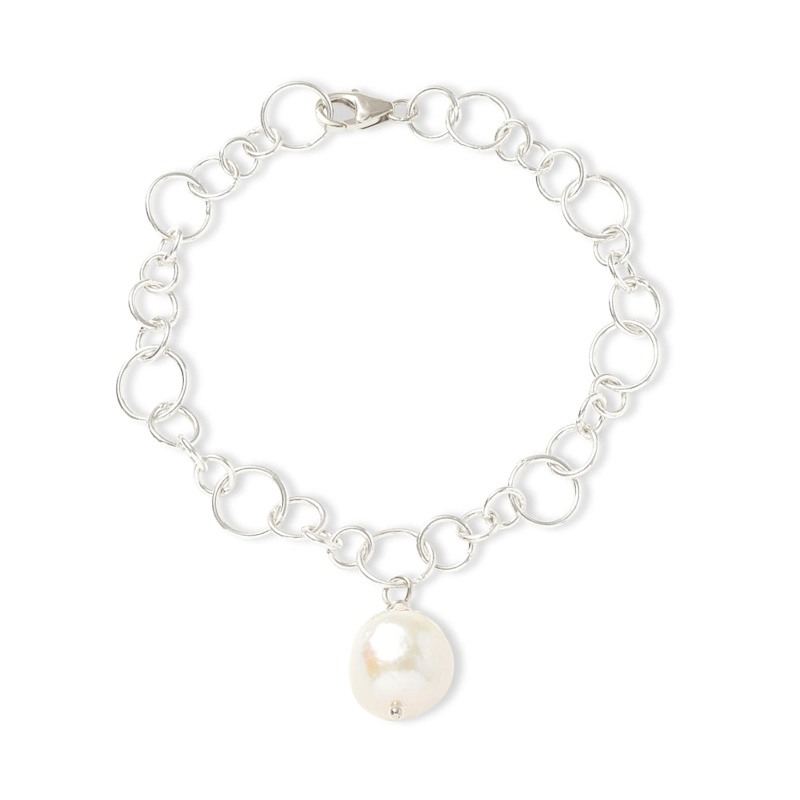 Thumbnail of Decus Baroque Cultured Freshwater Pearl Drop On Chunky Silver Chain Bracelet image