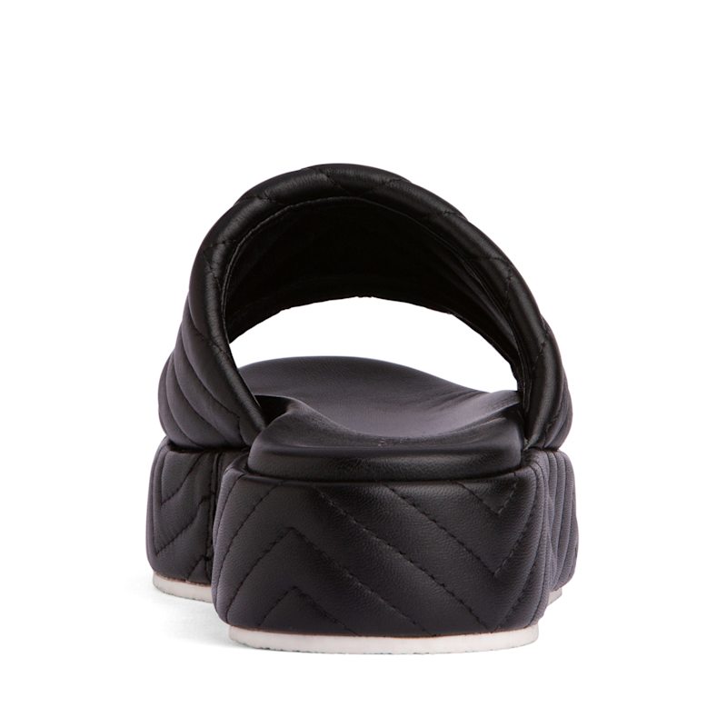 Thumbnail of Deedee Black Leather Platform & Wedge Comfortable Espadrille Work Beach Pool Slide Sandal image
