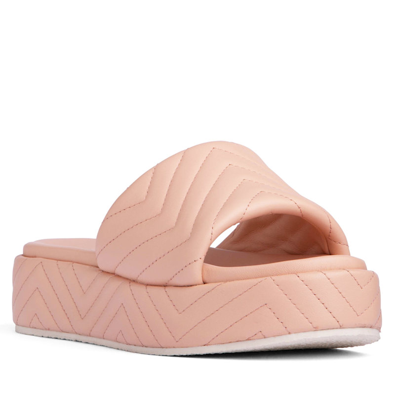 Thumbnail of Deedee Baby Pink Comfortable Wedge Platform Sandal For Work & Beach Or Pool Leather Slide image