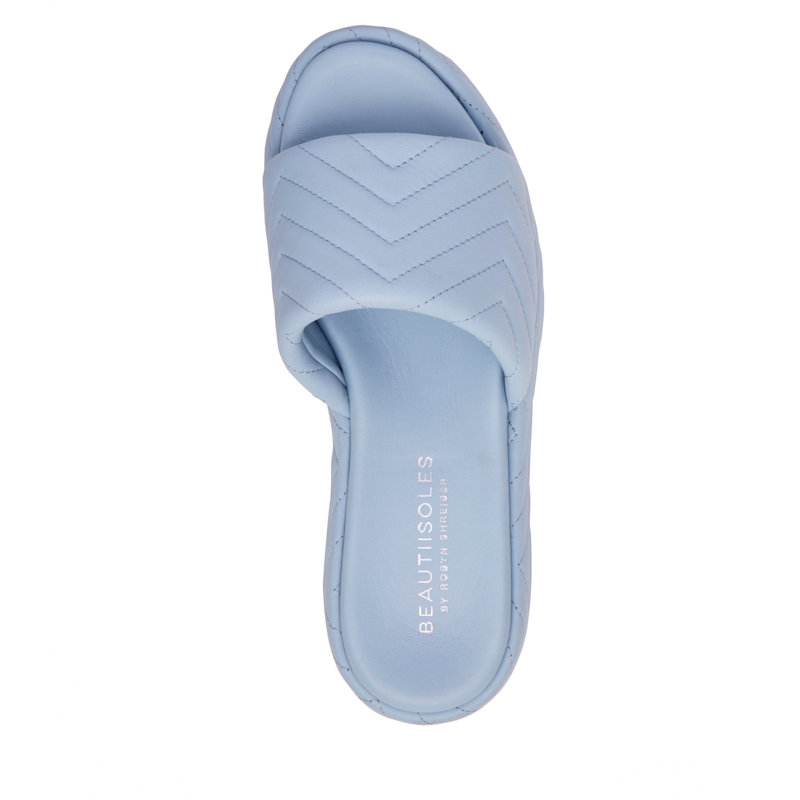 Thumbnail of Deedee Baby Blue Comfortable Slide Espadrille Pool Beach Party Footbed Platform Leather Sandal image