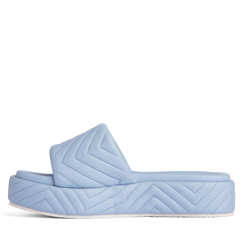 Thumbnail of Deedee Baby Blue Comfortable Slide Espadrille Pool Beach Party Footbed Platform Leather Sandal image