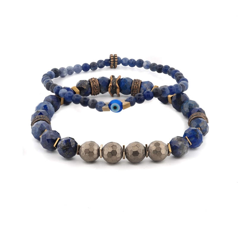 Thumbnail of Deep Wisdom Lapis & Evil Eye Beaded Bracelet Set - Blue image