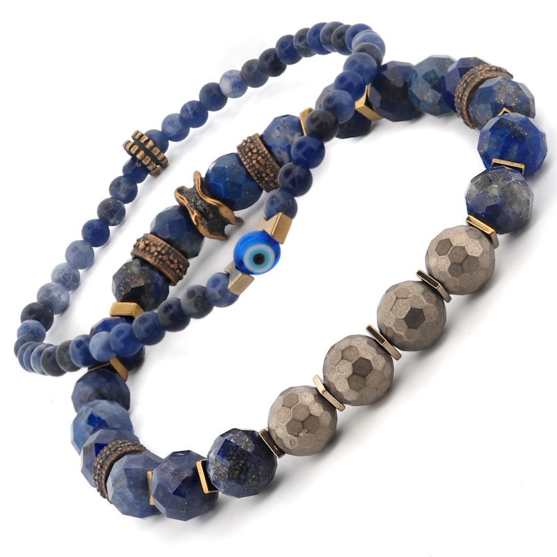 Thumbnail of Deep Wisdom Lapis & Evil Eye Beaded Bracelet Set - Blue image