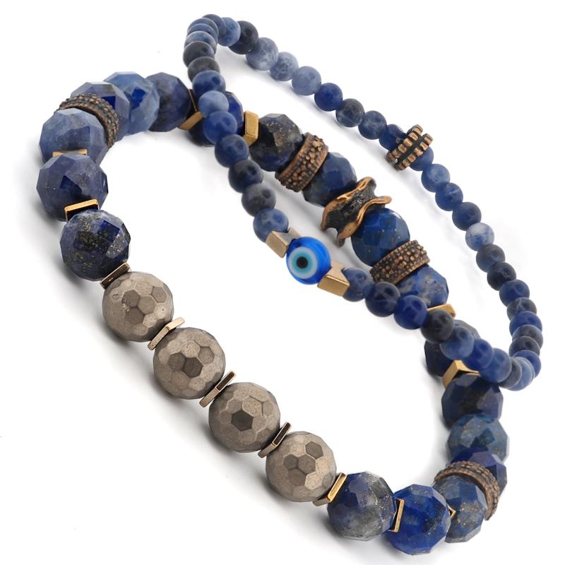 Thumbnail of Deep Wisdom Lapis & Evil Eye Beaded Bracelet Set - Blue image