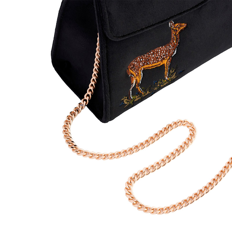 Thumbnail of Deer & Moon Embroidered Black Velvet Tote image