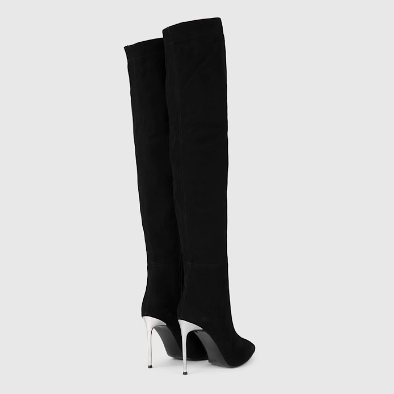 Thumbnail of Degeles Black Suede Leather Women's Heeled High Boot image