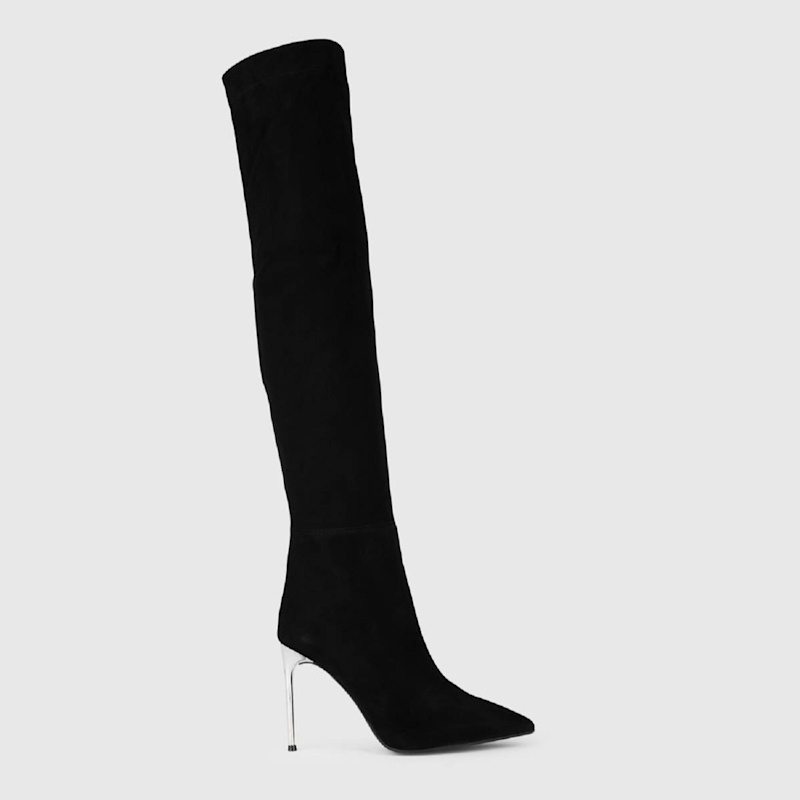 Thumbnail of Degeles Black Suede Leather Women's Heeled High Boot image