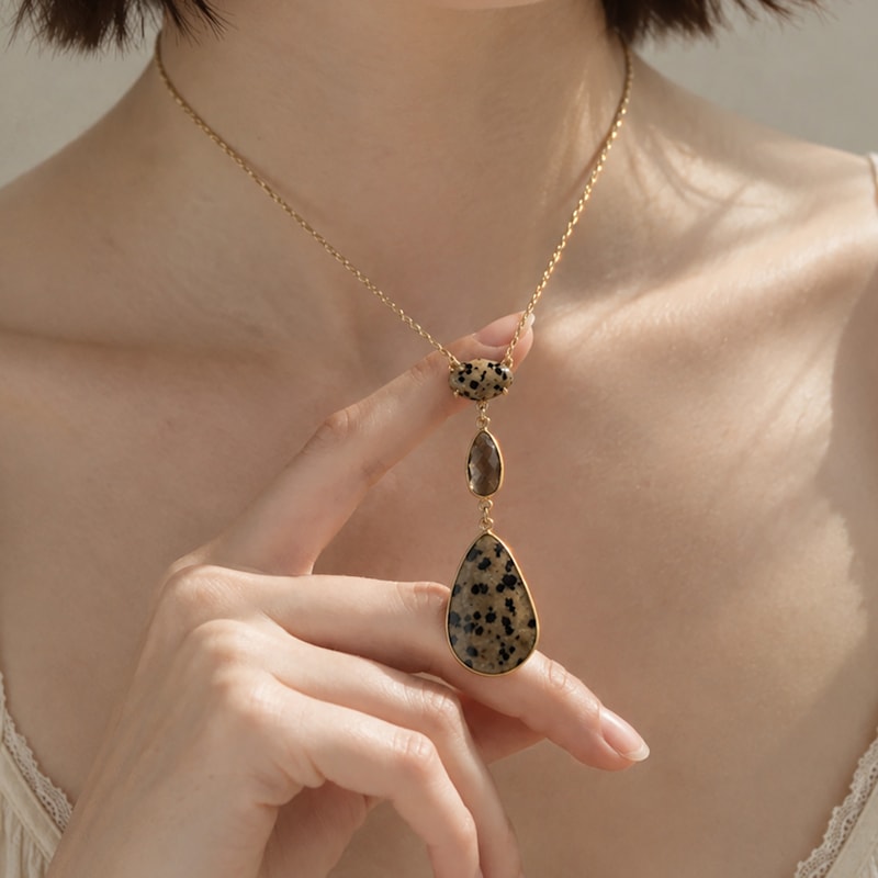 Tumbled Yellow Jasper Statement Necklace: Molded Glass  Jasper Glass Statement Neckalce main image 1