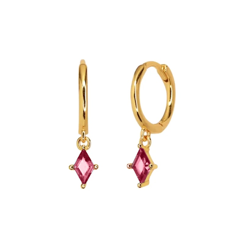Thumbnail of Delicate Ruby July Birthstone Dangle Hoop Earrings image
