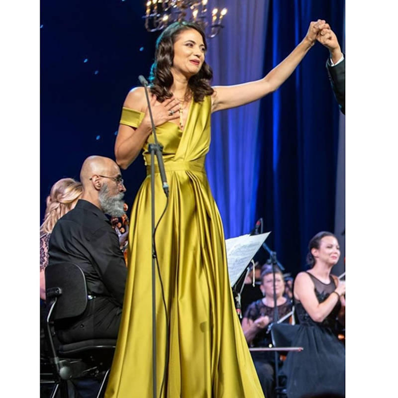 Delirium Golden Olive Taffeta Maxi Dress With Draping And Asymmetric  Neckline | Alina Cernatescu | Wolf & Badger